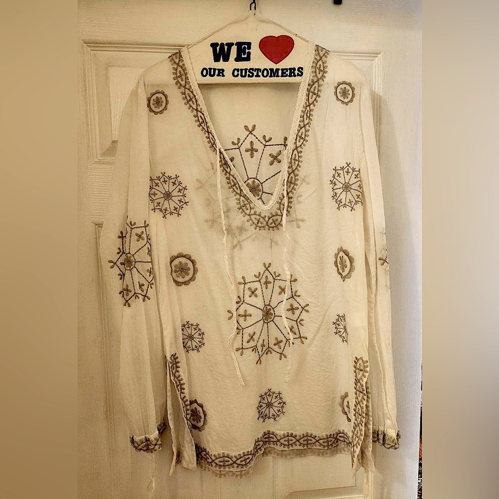 MUR MUR Cotton Tunic Cover Up Embroidered White